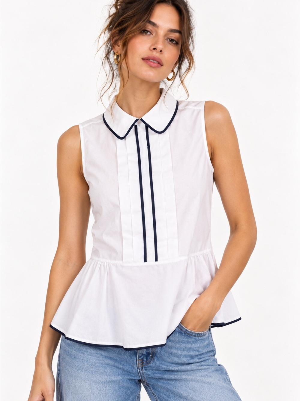 Anthropologie $78 HD in Paris Bennett Pleated Peplum Top in White